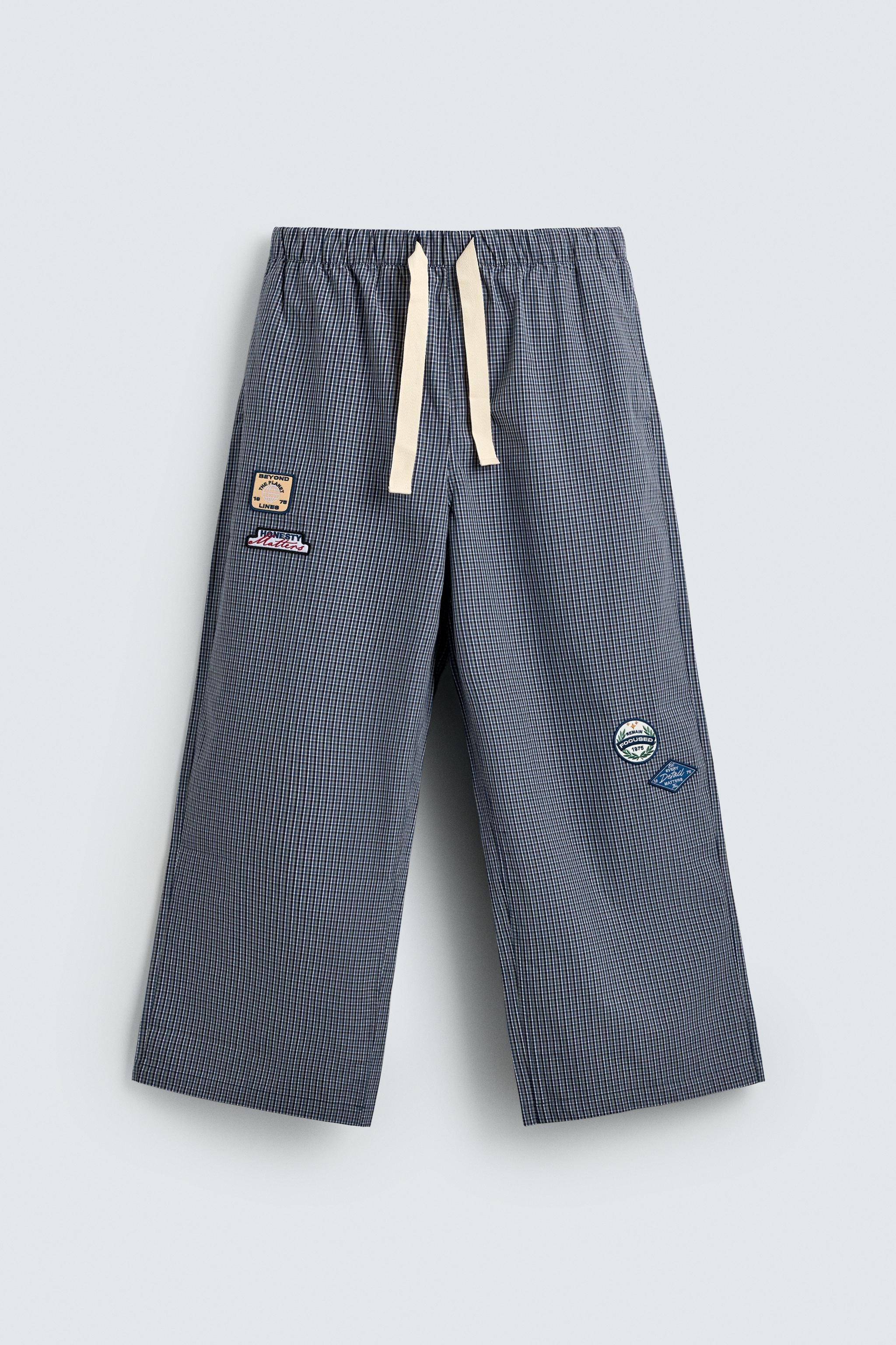 RELAXED FIT PATCHWORK CHECK PANTS - Navy blue | ZARA Canada