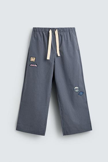 RELAXED FIT CHECK TROUSERS WITH PATCHES - Navy blue by Zara - Image 7