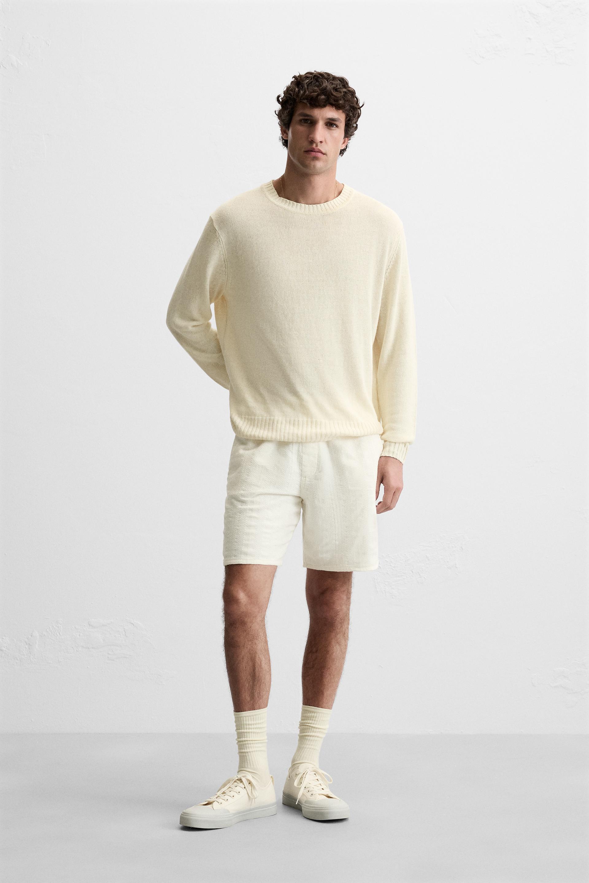 STRIPED JACQUARD SHORTS - Oyster-white | ZARA United States