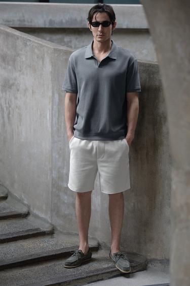 TEXTURED COMFORT BERMUDA SHORTS - Oyster-white by Zara