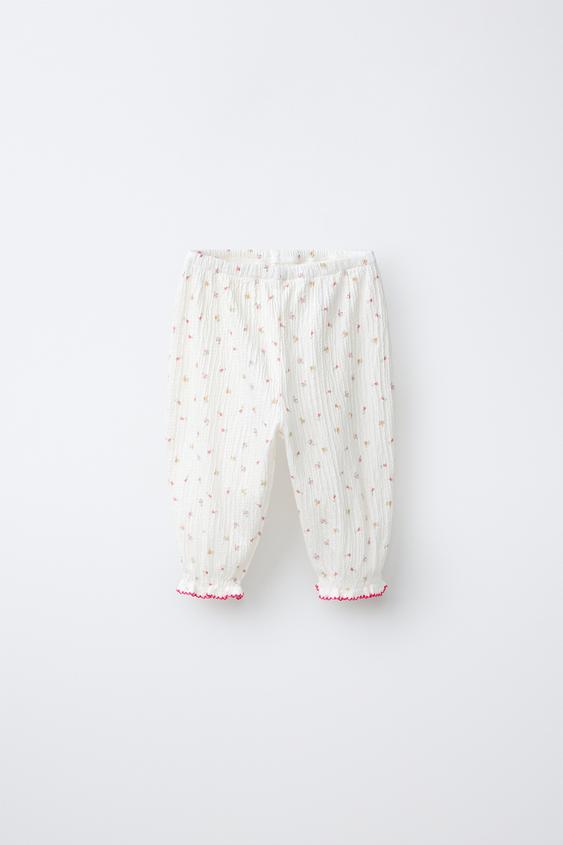 CALÇA COM TEXTURA E FLORES - Cru-claro da Zara - Imagem 0