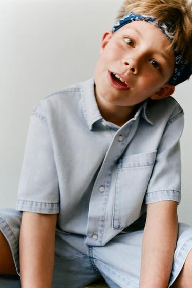 Zara FLUID DENIM SHIRT - Blue