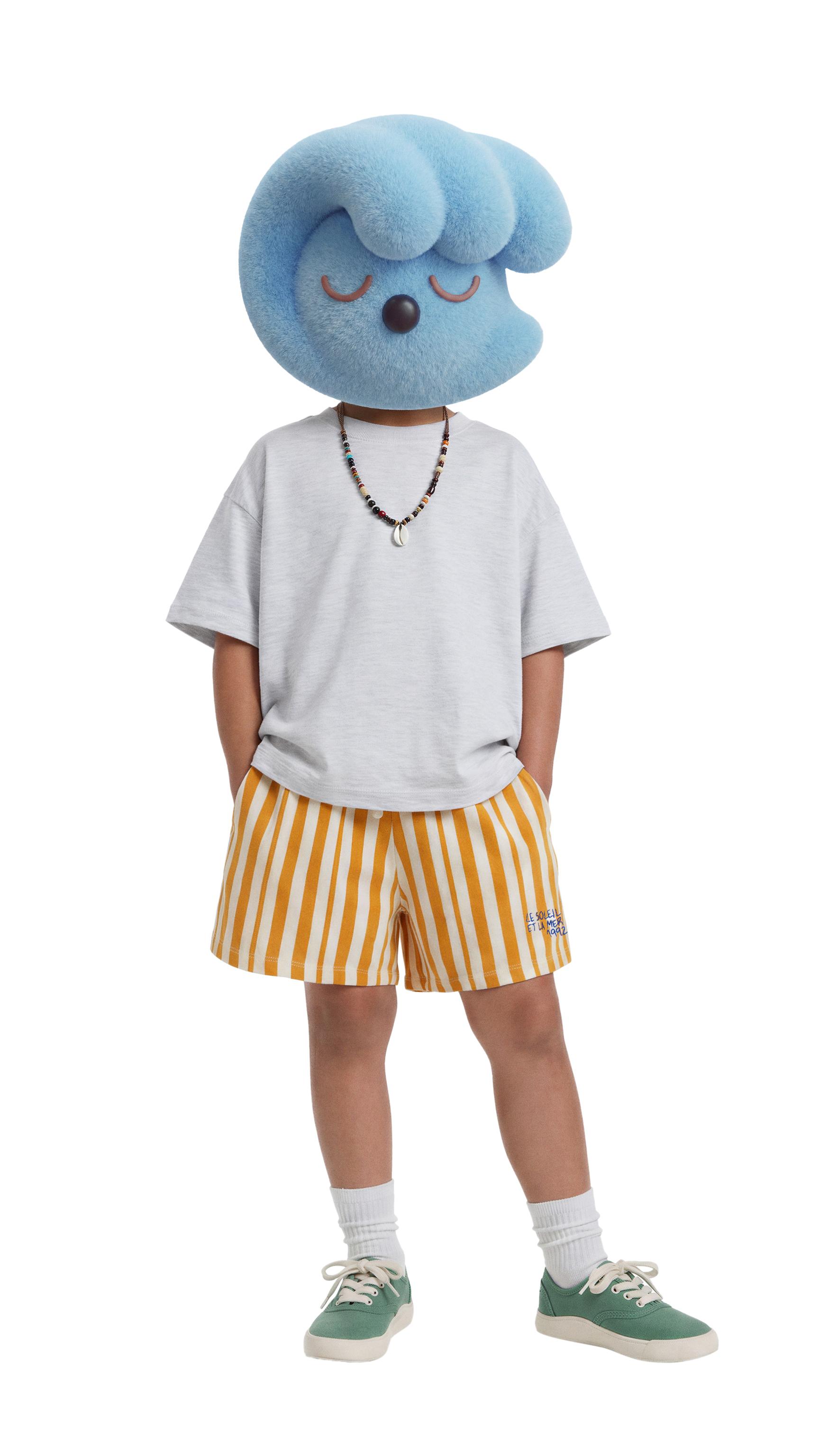 EMBROIDERED TEXT STRIPED SHORTS — Ocher