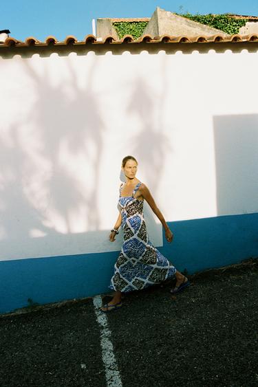 PRINTED MIDI DRESS - Ecru / Blue by Zara