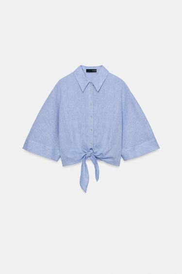 LINEN BLEND SHIRT WITH KNOT - Light blue by Zara - Image 3