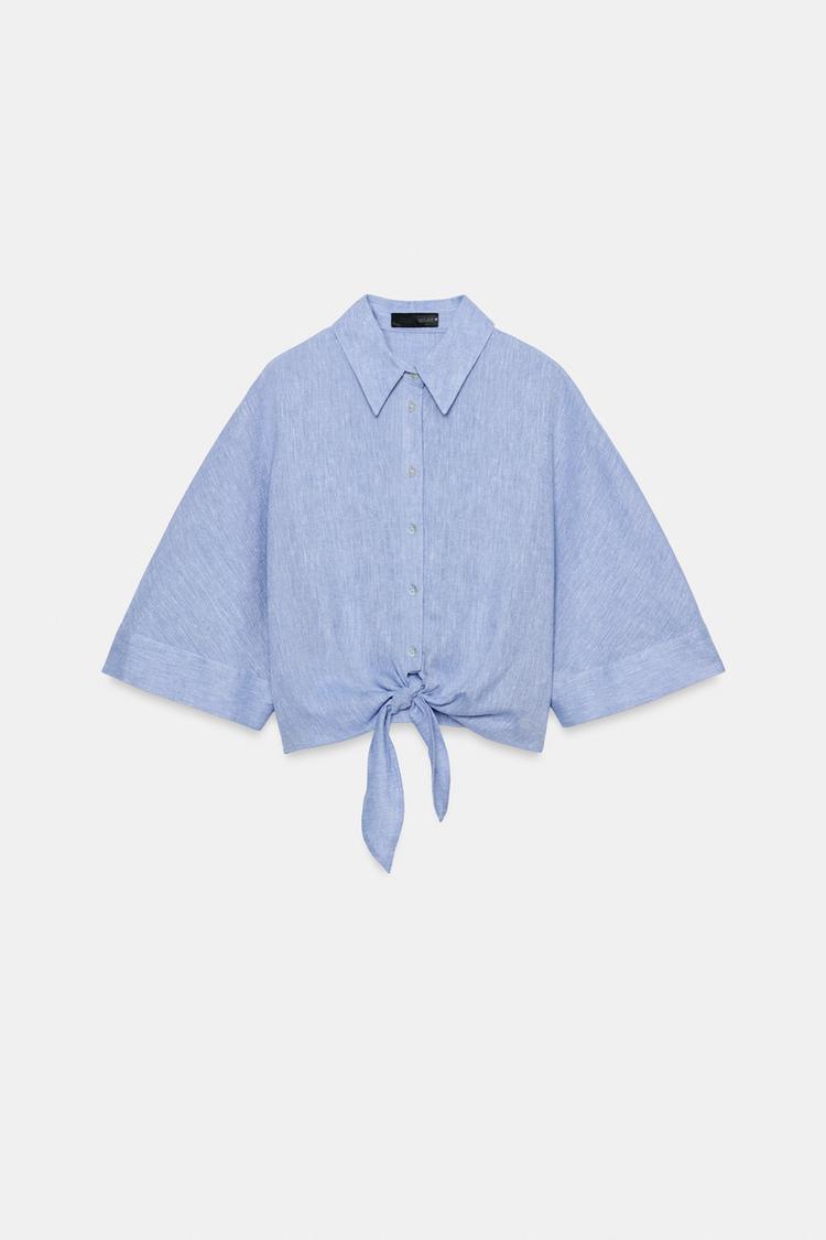 Camisa de mezcla de lino con nudo 4