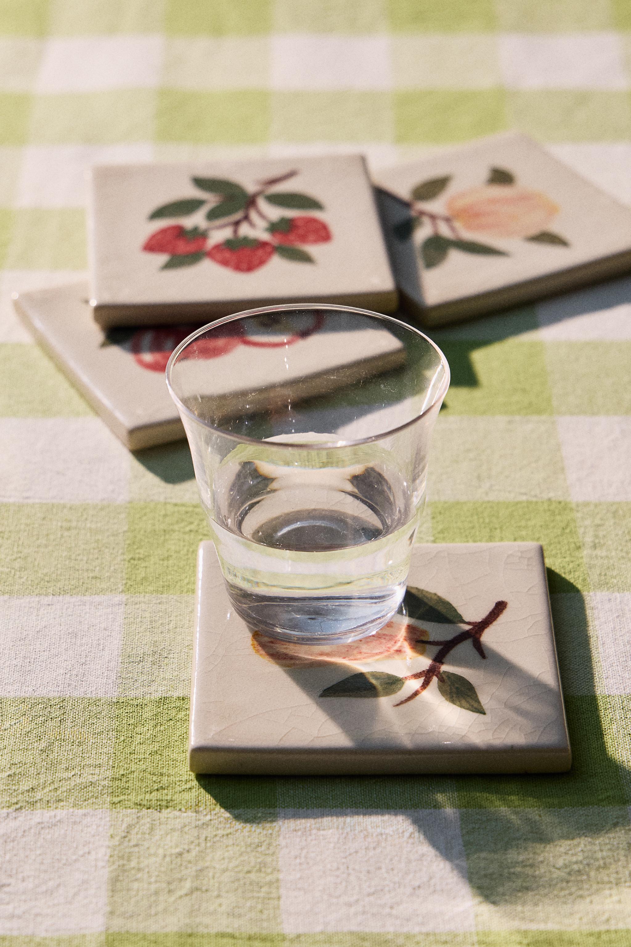 FRUIT STONEWARE COASTERS (PACK OF 4) — Green