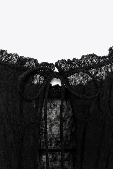 SEMI-SHEER GATHERED KNIT TOP - Black by Zara - Image 4