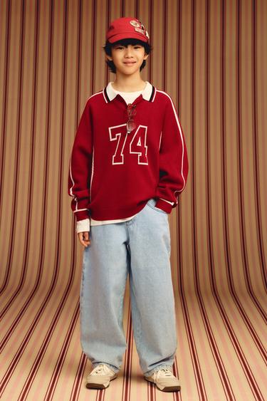 Zara 數字 POLO 領針織衫 - 深海藍色