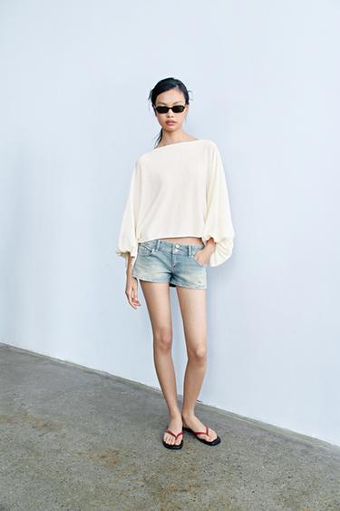 Zara TRF 低腰迷你牛仔短褲 - 淡藍色