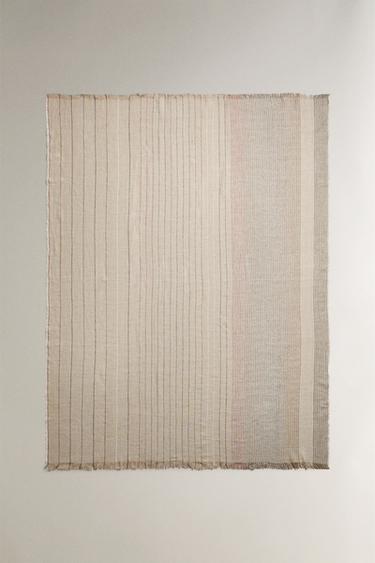 STRIPED HEMP THROW - Light beige by Zara - Image 0