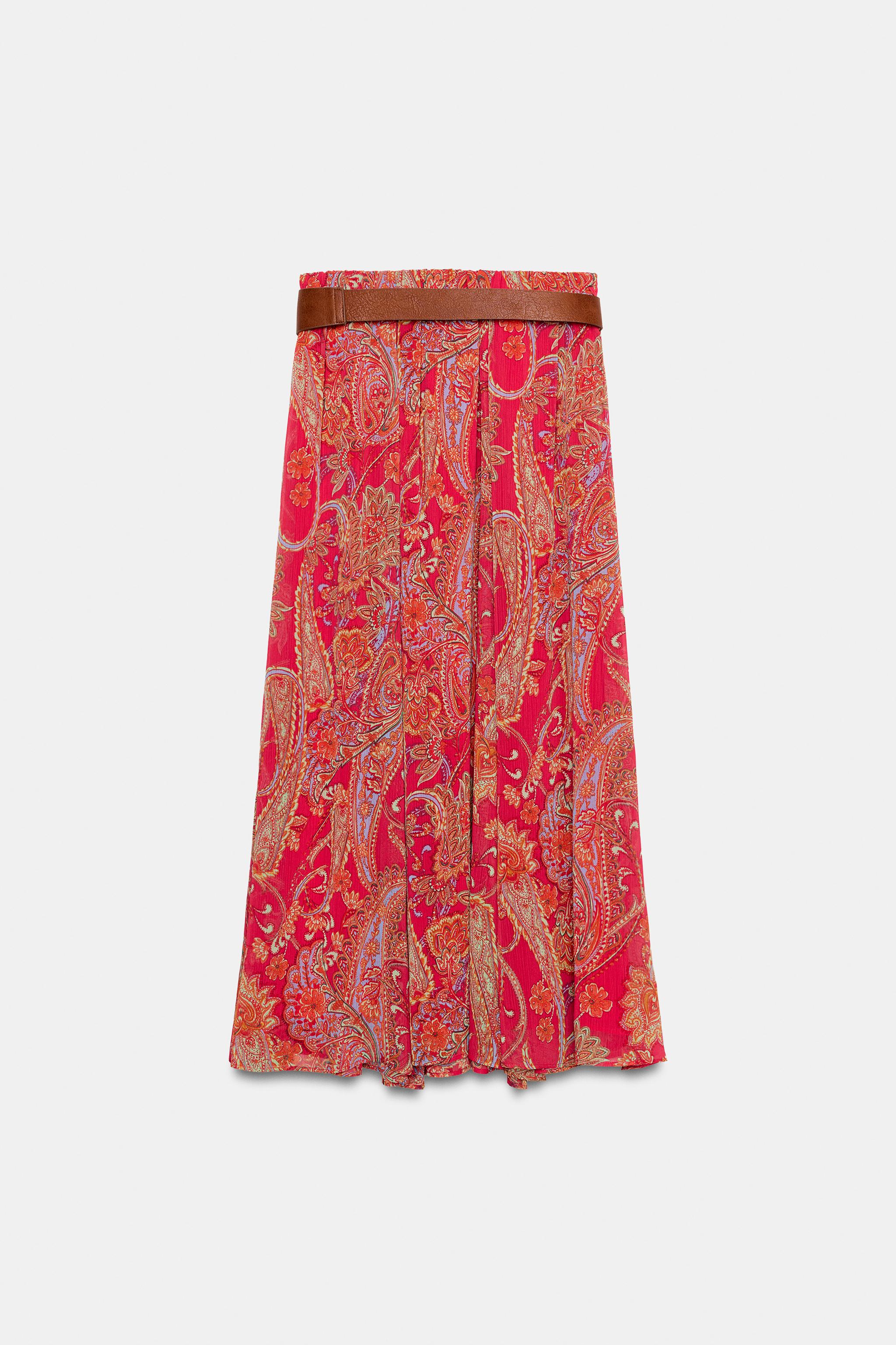 BELTED PRINTED SKIRT