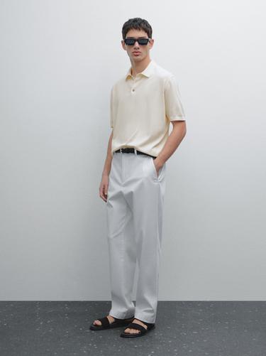 Zara Short sleeve cotton knit polo shirt - Ecru