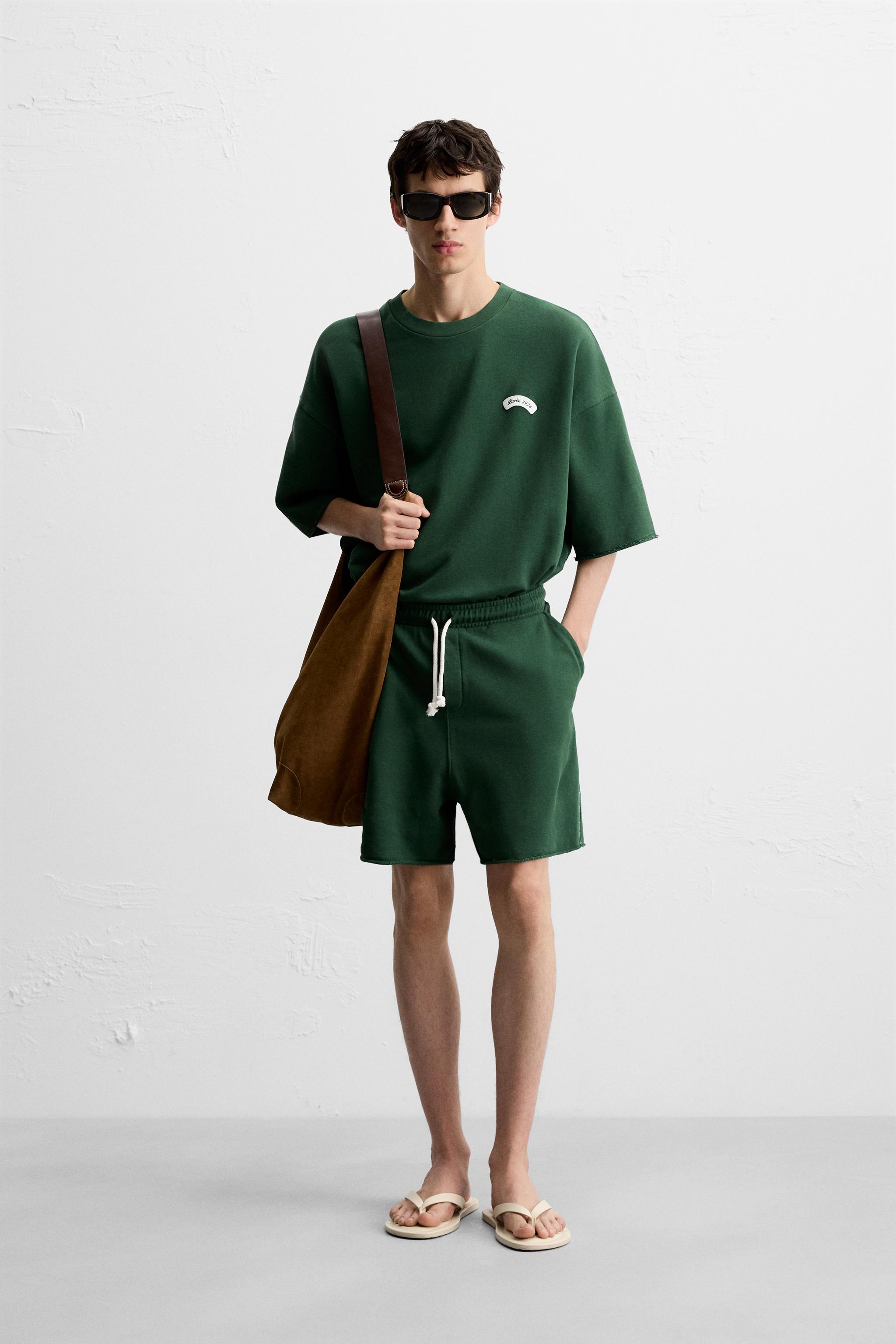 パッチ付きジョガーバミューダパンツ - グリーン | ZARA Japan
