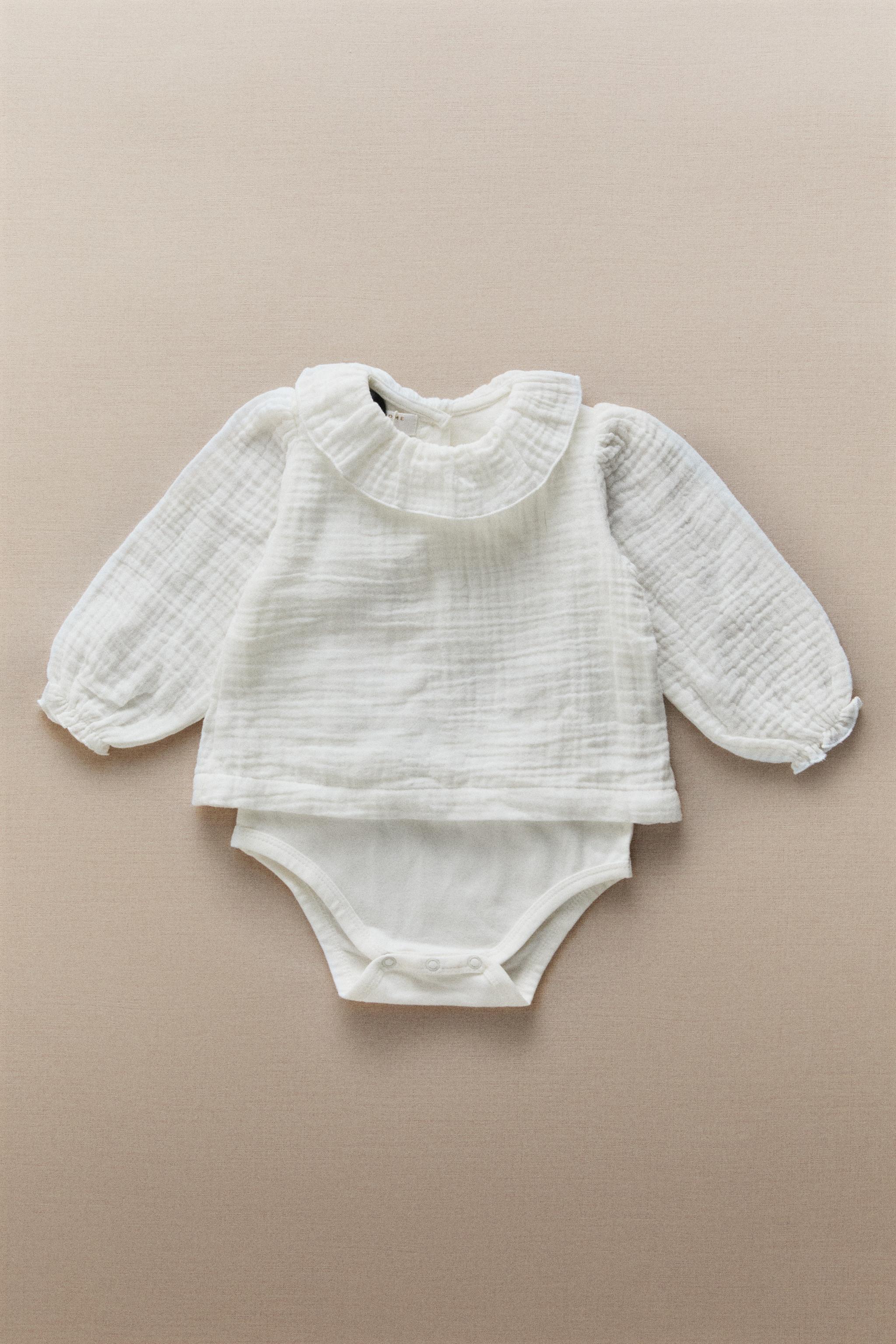 MUSLIN BABY BODYSUIT — Oyster-white