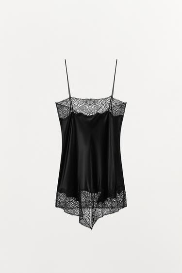 SATIN CAMISOLE TOP WITH LACE TRIM - Black by Zara - Image 2