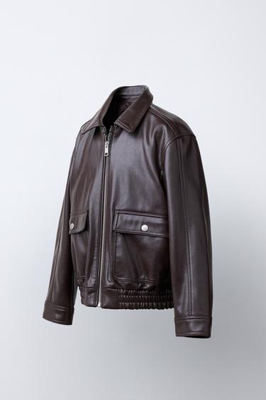 FAUX LEATHER JACKET WITH POCKETS - Brown by Zara - Image 1