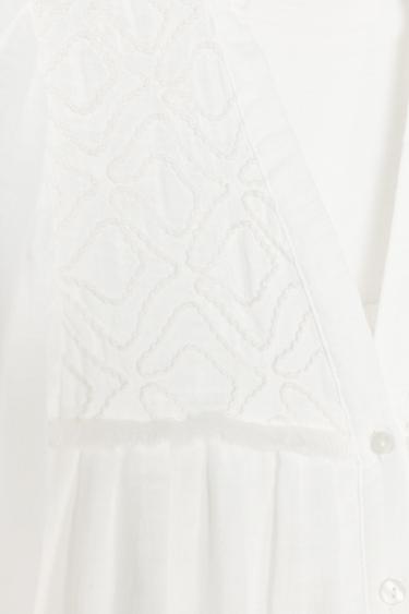 Zara EMBROIDERED COTTON TOP - Oyster-white