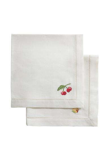 SET TOVAGLIOLI RICAMATI FRUTTA (SET DA 2) - Écru di Zara