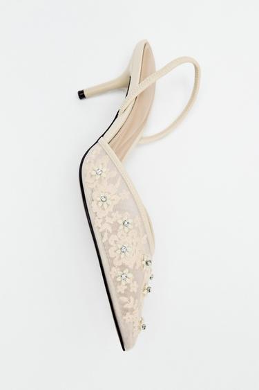 MESH HEELED SHOES WITH BEADS - White by Zara