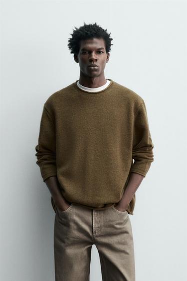 100% WOOL ROLLED EDGE SWEATER - Olive green by Zara