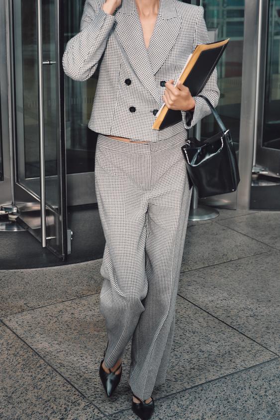 千鳥格子柄ショート丈ブレザー - ホワイト/ブラック | ZARA Japan / 日本 