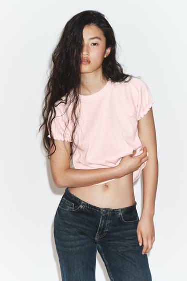 Zara VOLUMINOUS RUSTIC TEE - Chalk pink