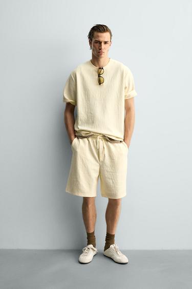 Zara 紋理慢跑短褲 - 黃油色