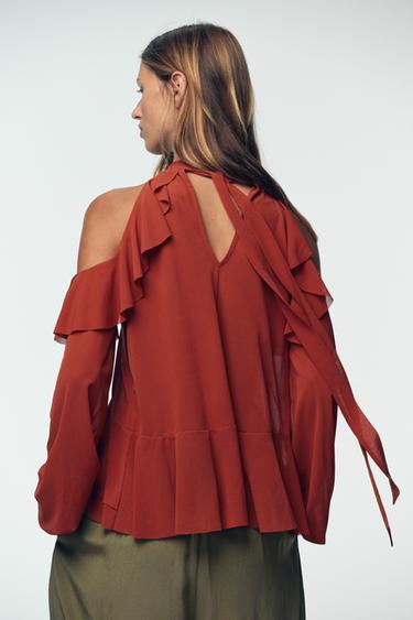 RUFFLED HALTER TOP - Terracotta by Zara - Image 3