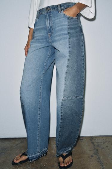 ZW COLLECTION MID-WAIST PATCHWORK BARREL JEANS - Blue by Zara