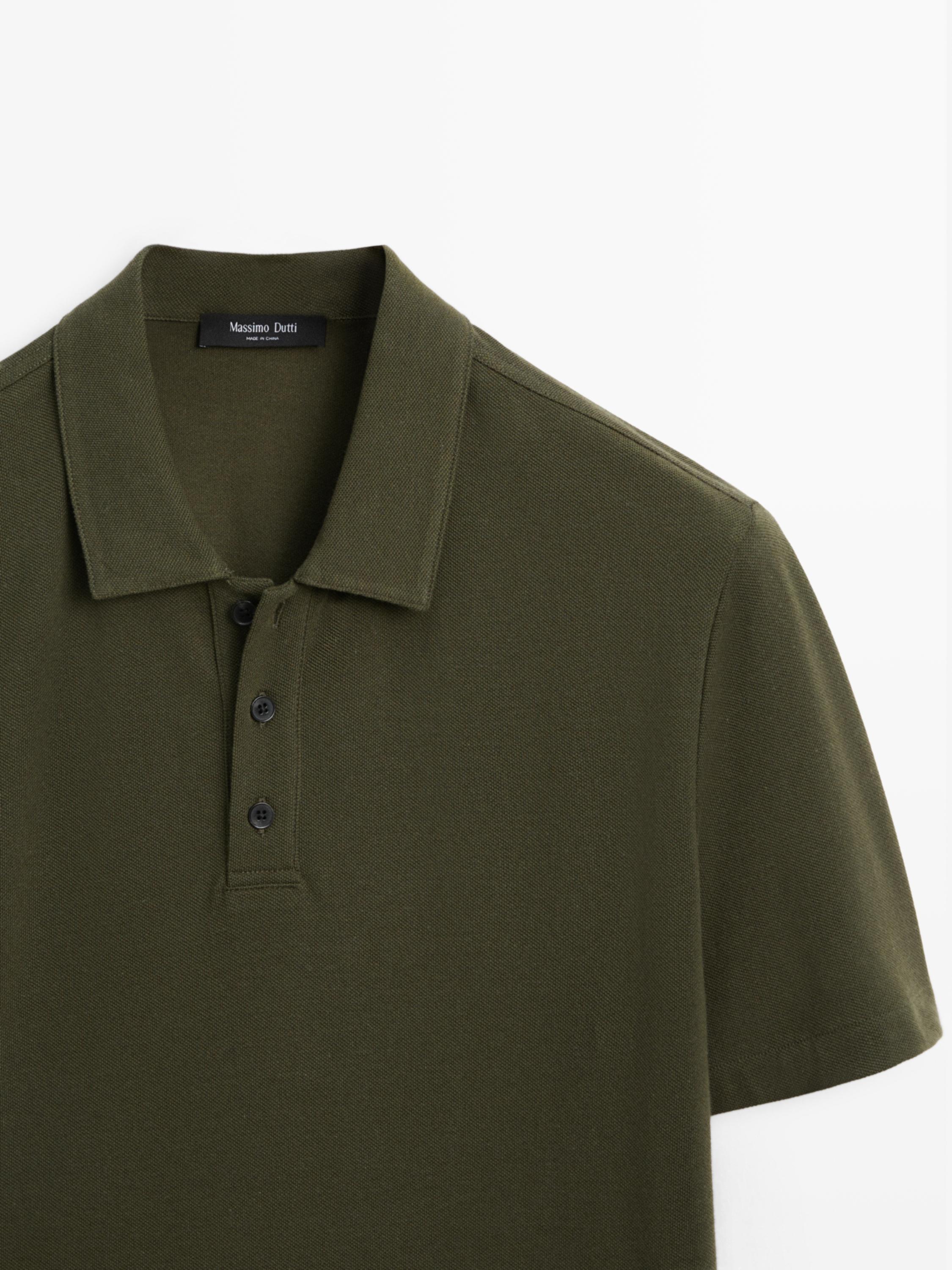 Micro-textured cotton blend polo shirt