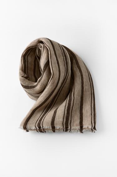 PAÑUELO LINO 100% RAYAS - tostado de Zara