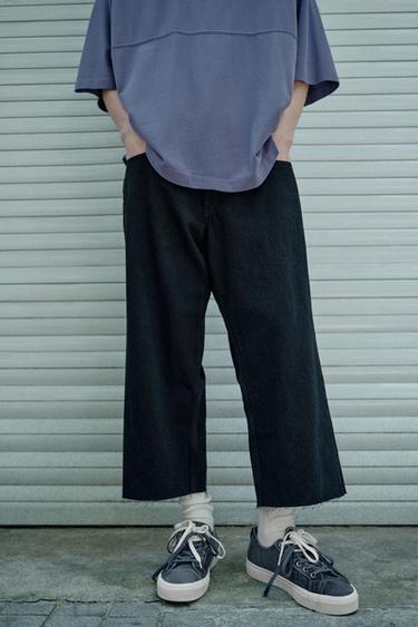 Zara 寬管及踝牛仔褲 - 黑色