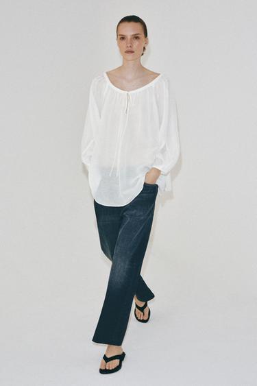ZW COLLECTION LINEN BLEND BLOUSE - White by Zara