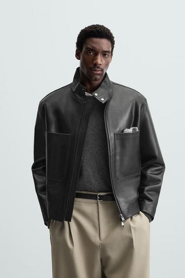 Zara LEATHER POCKET JACKET - Black