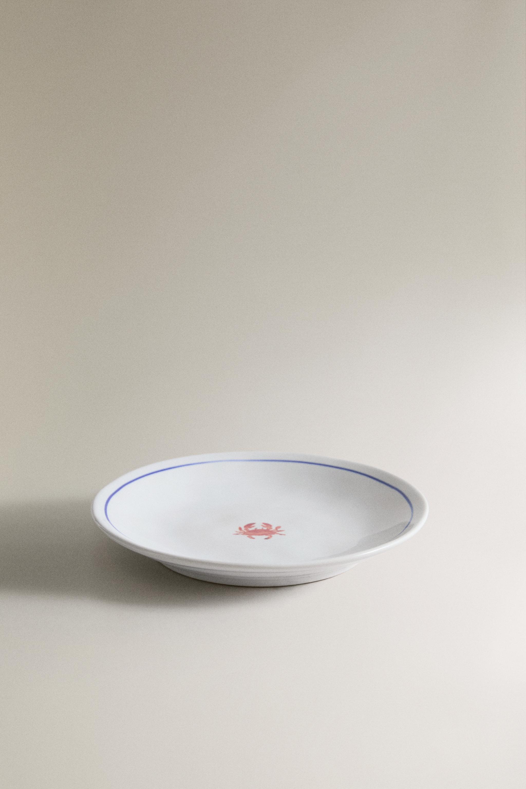 MARINE ANIMAL STONEWARE SIDE PLATE — White / Red