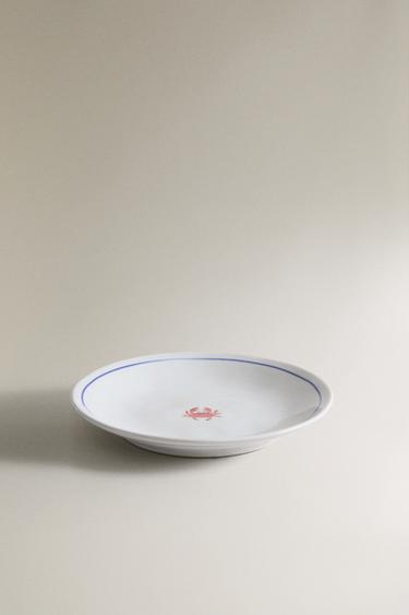 MARINE ANIMAL STONEWARE SIDE PLATE — White / Red 2