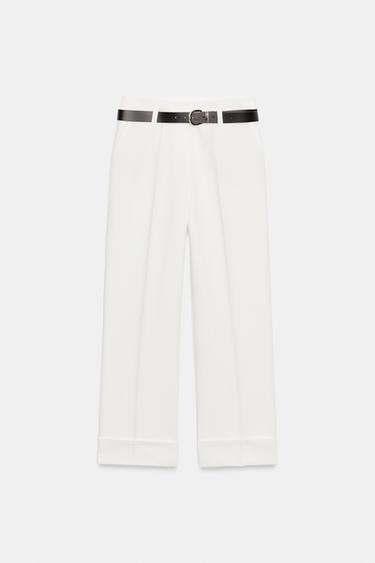 PANTALON AVEC CEINTURE ET REVERS - Blanc de Zara