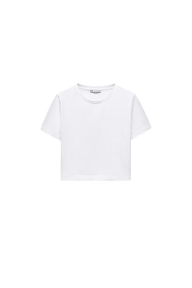 Zara SHORT SLEEVE CROPPED TOP - White