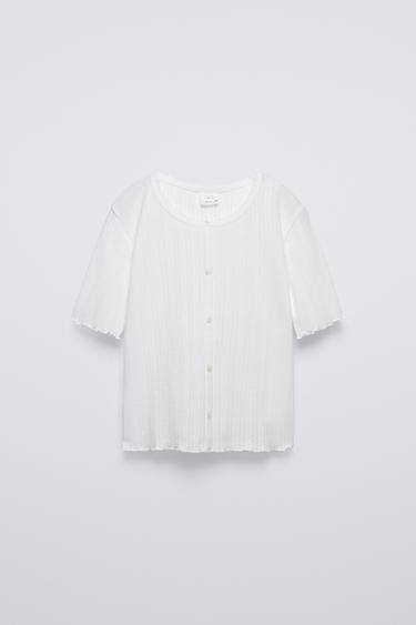 POINTELLE BUTTON T-SHIRT - White by Zara