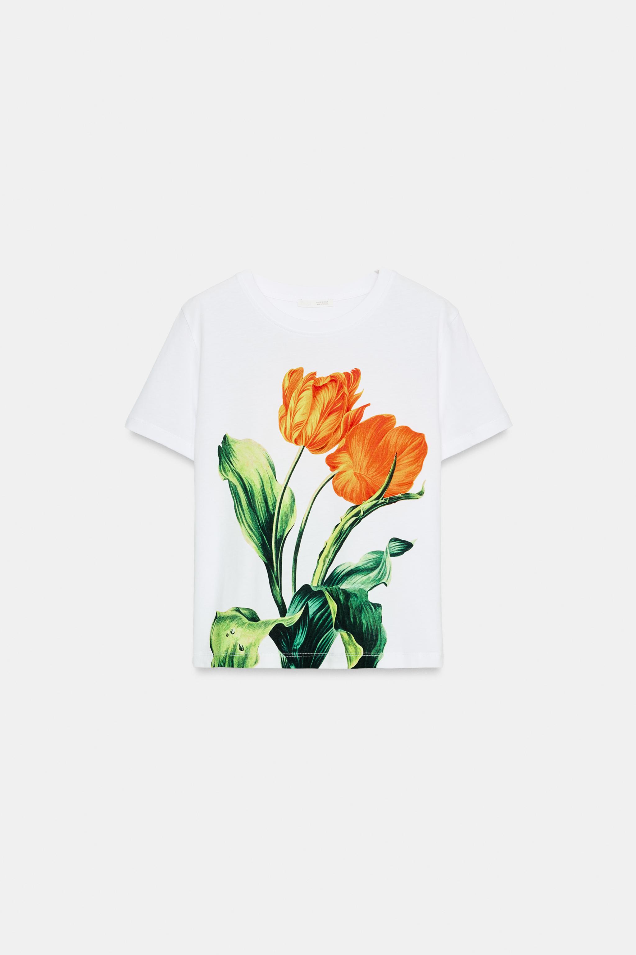 FLORAL PRINT T-SHIRT - White | ZARA United States