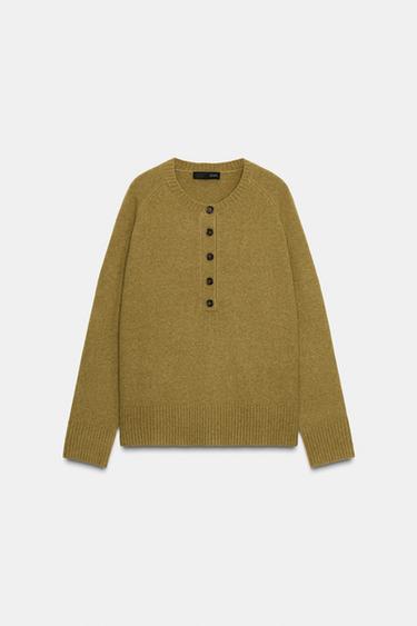 PULL EN MAILLE À BOUTONS - Vert moyen de Zara - Image 5