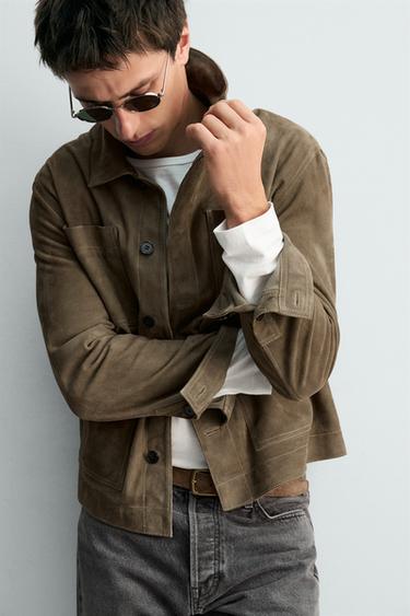 SUEDE LEATHER JACKET WITH POCKETS - Grey / Tan by Zara - Image 4