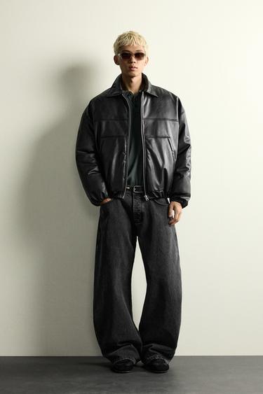 LEATHER-EFFECT PUFFER JACKET - Black by Zara - Image 0