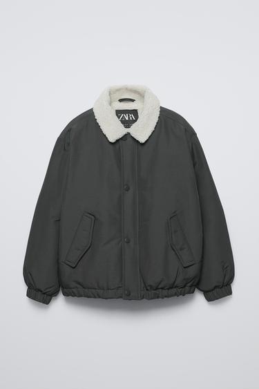 JAQUETA BOMBER COM EFEITO DE PELO ENCARACOLADO - Pedra da Zara - Imagem 0
