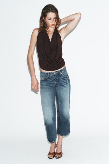 TOP HALTER ME RRUDHA - Kafe e errët nga Zara