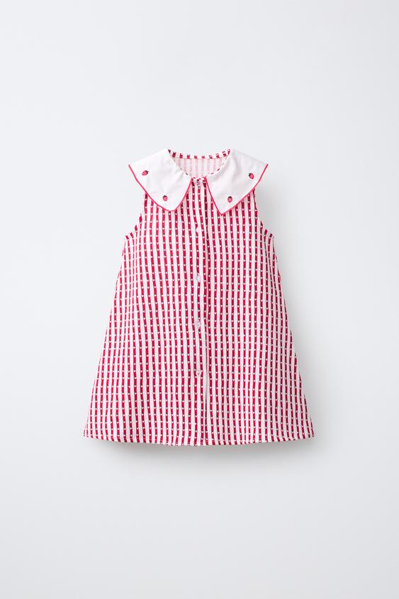 STRIPED DRESS WITH EMBROIDERED COLLAR - Strawberry by Zara - Image 0
