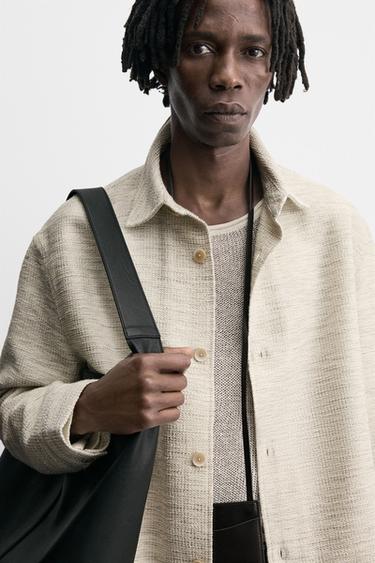 CONTRAST TEXTURED OVERSHIRT - Cream by Zara