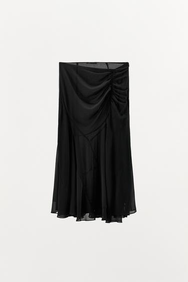 FALDA GEORGETTE DRAPEADO - Negro de Zara