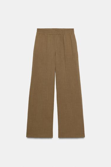 Zara RUSTIC WIDE LEG PANTS - Brown